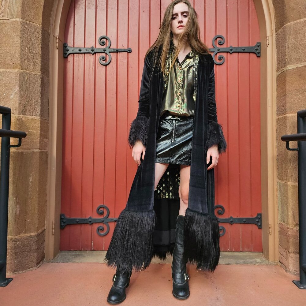 Black Velvet Faux Fur Coat NWT